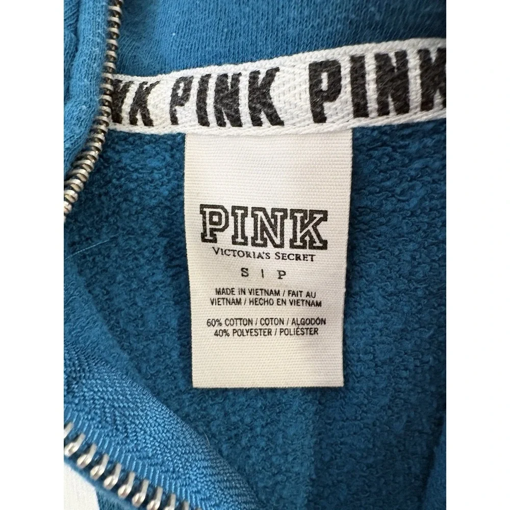 PINK Victoria's Secret Women's Blue 1/4 Zip Sweatshirt White Gold Collar Size S